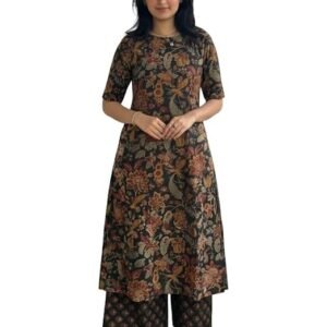 ANNI Designer Women's Rayon Viscose Straight Printed Kurta with Palazzo | Elbow Length Sleeve Kurti Set | Close Neck with Back Slit | Soft Comfortable Fabric | 2 Piece Outfit