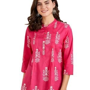 Amazon Brand - Myx Women Cotton Printed A-line Short Kurti (Available in Plus Sizes)